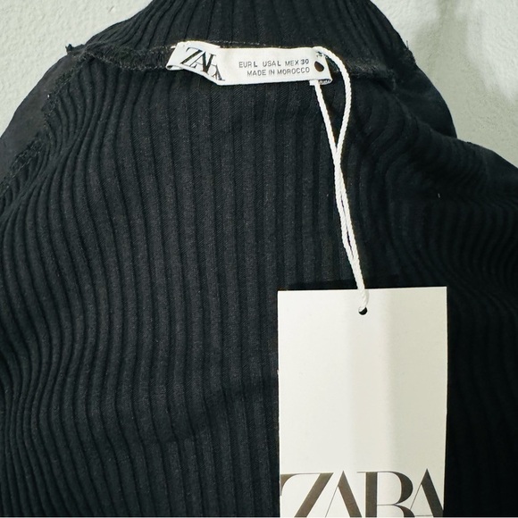 Zara Women Black Combination Turtleneck Long Sleeves Rib Tonal Appliqué Top Sz L - Picture 16 of 17